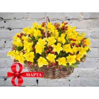 Нарциссы с Гиперикумом в Корзинке
