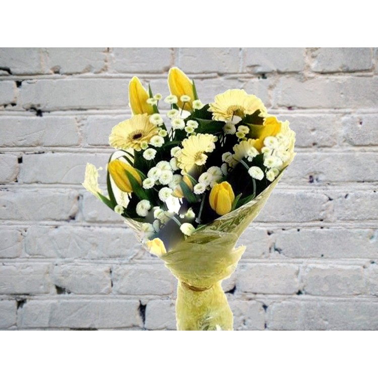 Sale Bouquet of tulips and cream gerberas

