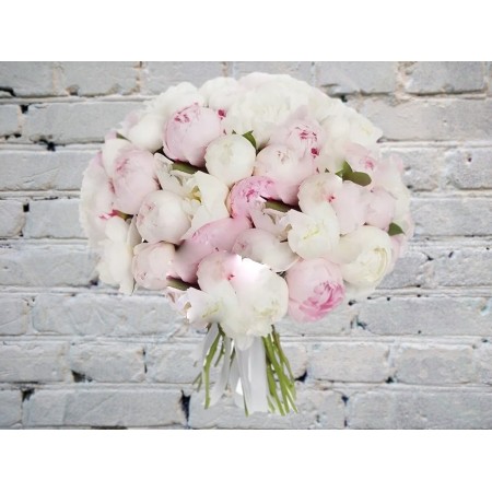 Букет Пионов из 51 Белого и Нежно-розового цветка