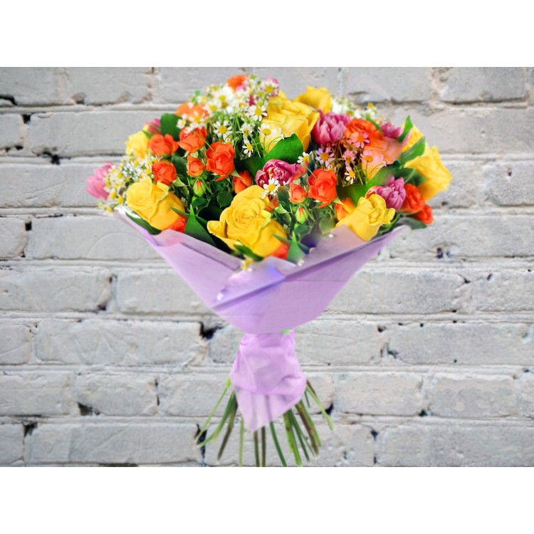 Sale Bouquet with Tulips and Matricaria
