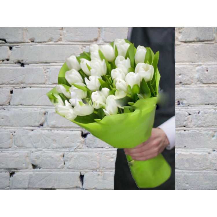 Sale Bouquet of White Tulips in a package
