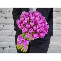 Bouquet of Purple Tulips in a Satin ribbon
