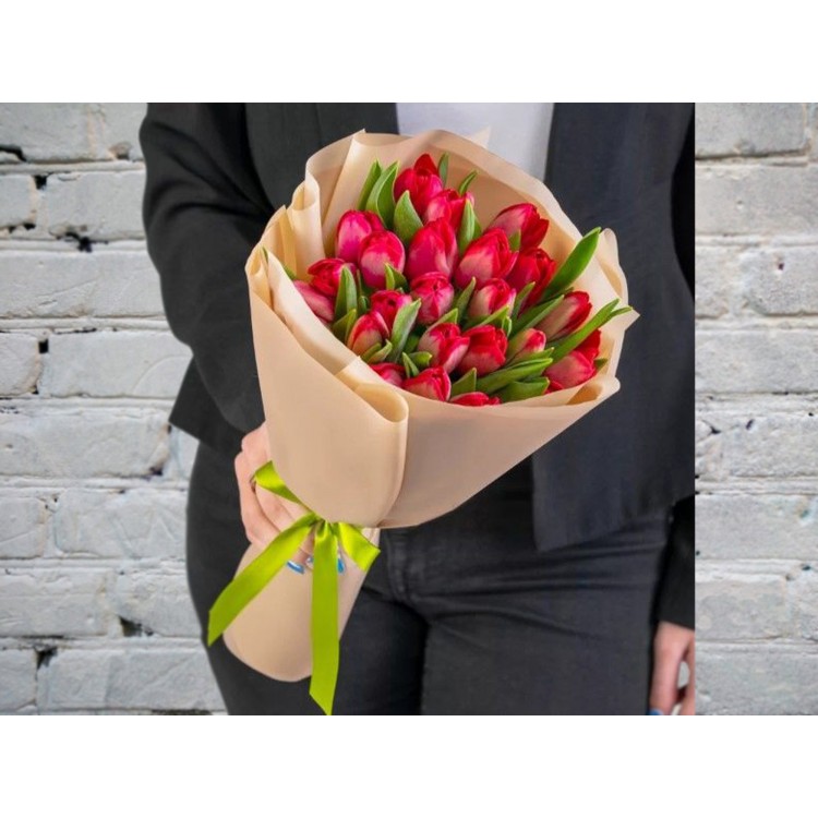 Sale Bouquet of Red Tulips in a Package
