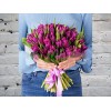 Букет из Фиолетового Тюльпана в атласной ленте
