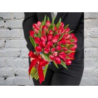 Bouquet of Red Tulip in Satin ribbon
