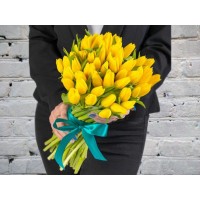 Bouquet of Yellow Tulips in a Satin ribbon
