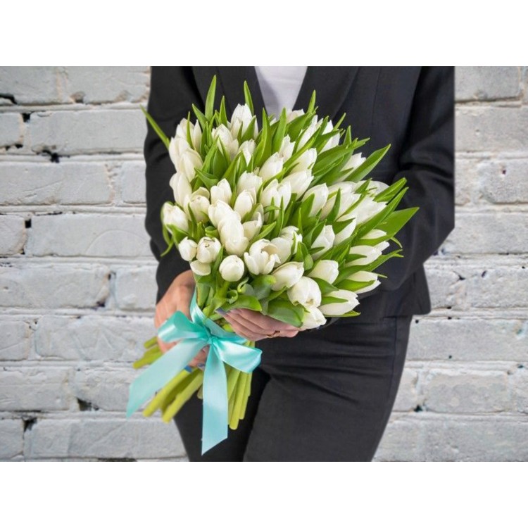 Sale White Tulips in a Satin ribbon
