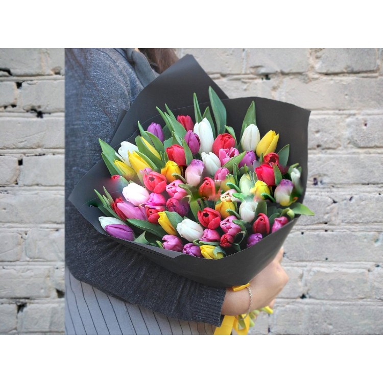 Sale Bouquet of Multicolored Tulip in a Package
