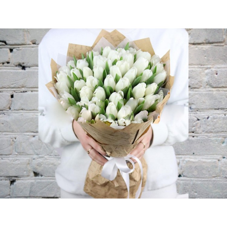 Sale Bouquet of White Tulip in a Double Package
