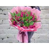 Bouquet of Purple Tulip in a Matte Pink Package
