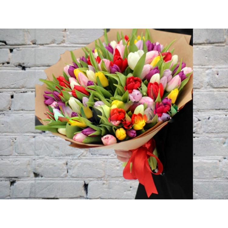 Sale Bouquet of 101 Multicolored Tulips in Craft
