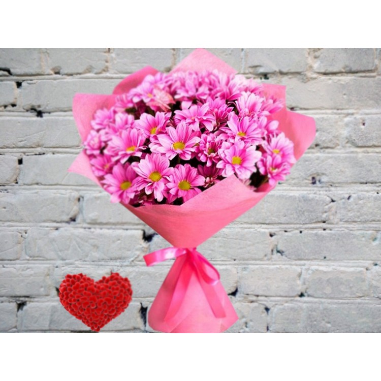 Хризантема ЕвроРозовые Ромашковые Хризантемы в Ярком Оформлении
