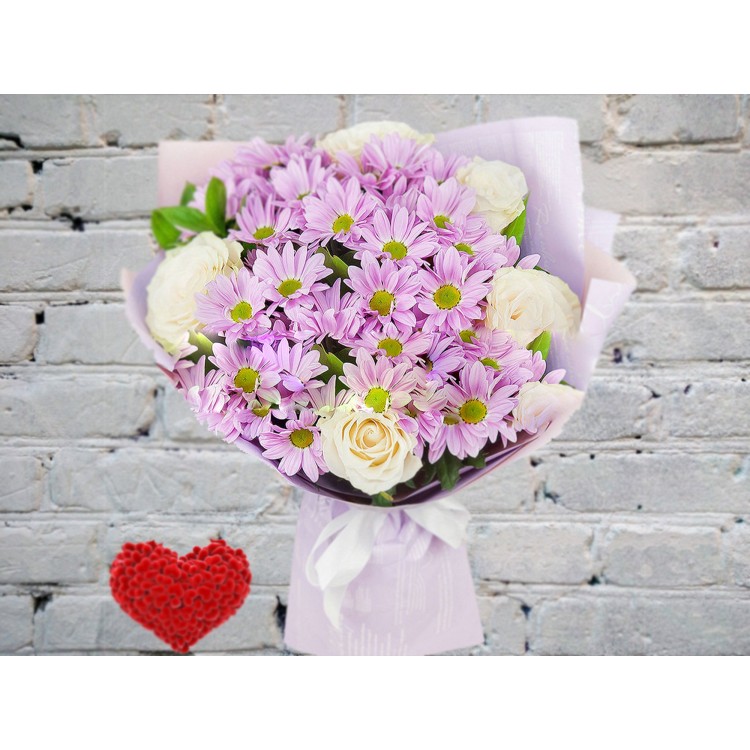 Sale Bouquet of Chrysanthemums Bush with White Roses
