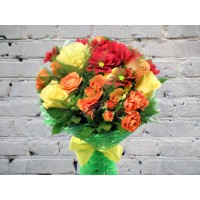 A bright bouquet of Yellow Roses and Chrysanthemums
