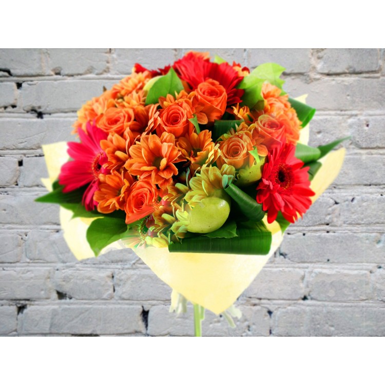 Sale Bouquet of red gerberas, chrysanthemums and roses
