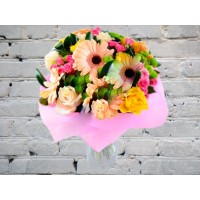 Bouquet of Gerberas, Roses and Green Chrysanthemums
