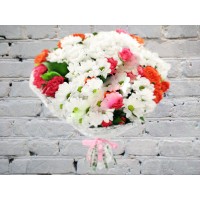 Bouquet of Chrysanthemums and Bush Pink Roses

