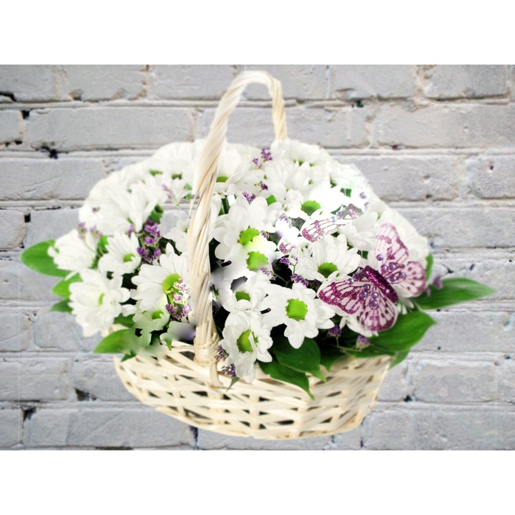 Sale Basket with White Chrysanthemum
