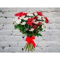 Bouquet of White and Red Chrysanthemums
