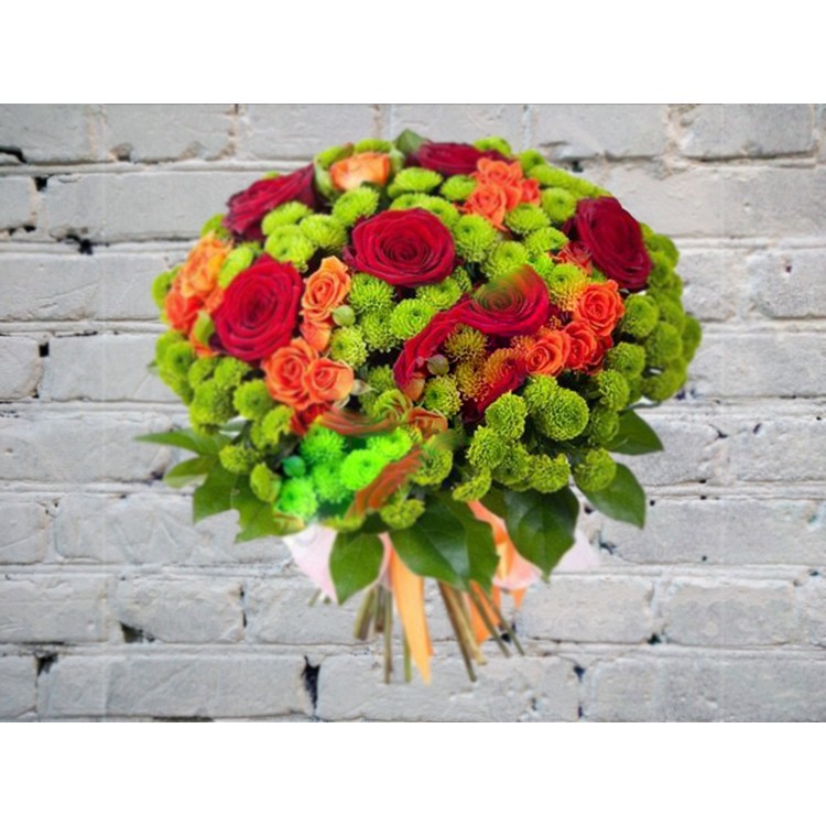 Sale Bouquet of Green Chrysanthemums and Roses
