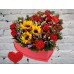 Sale Heart-shaped Box with Sunflowers and Red Roses