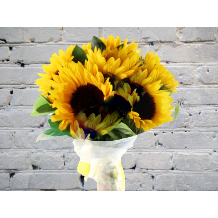 Букет из 7 подсолнухов с лентой
