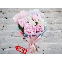 Bouquet of White and Pink Peonies in a Package
