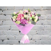 Bouquet with peonies, eustoma and rose
