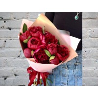 Букет Бордовых Пионов №9
