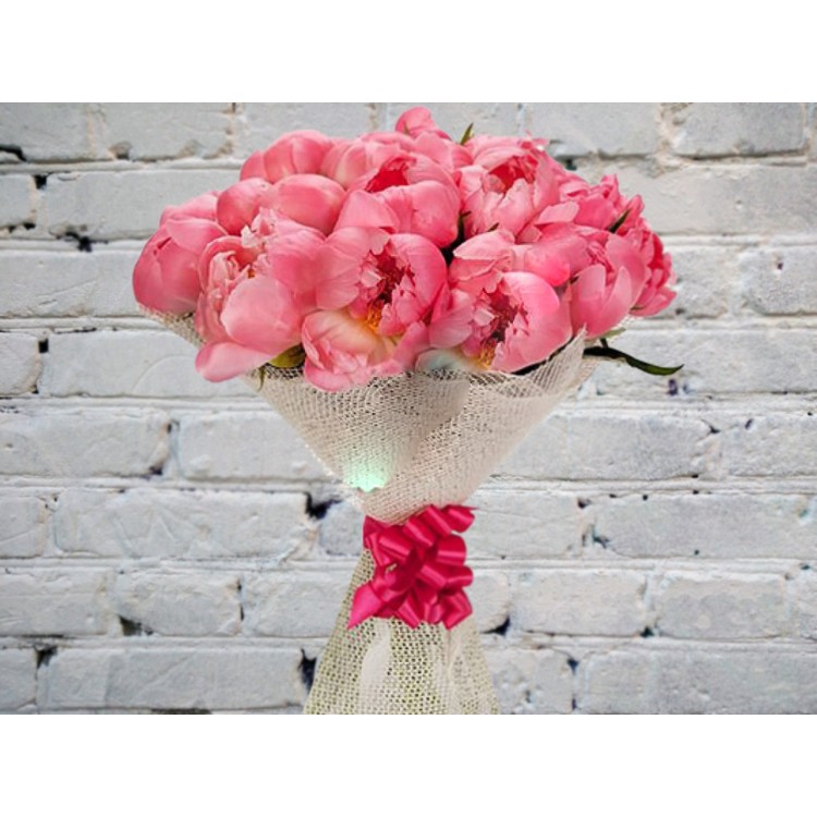 Sale Bouquet of Pink Peonies in a White Mesh
