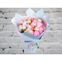 Букет Розовых Пионов в Голубой Упаковке
