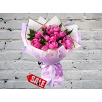 Bouquet of Bright Pink Peonies in a Matte Package with Ruskus
