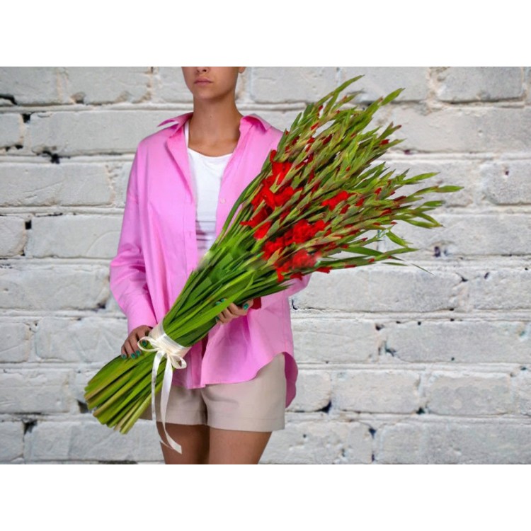 Sale A Huge Bouquet of Red Gladioli in a Satin ribbon
