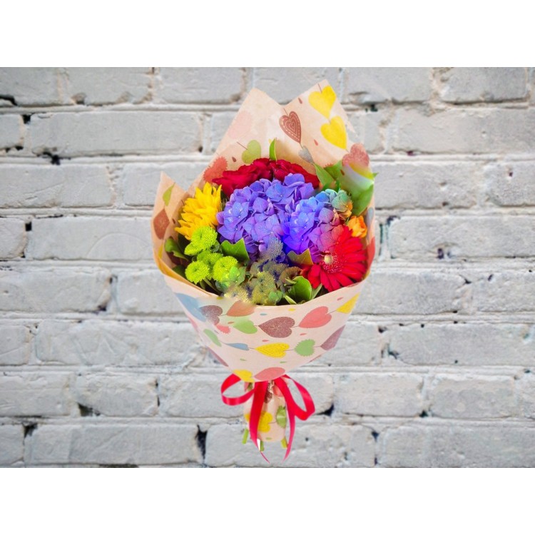 Букет с герберой и гортензией
