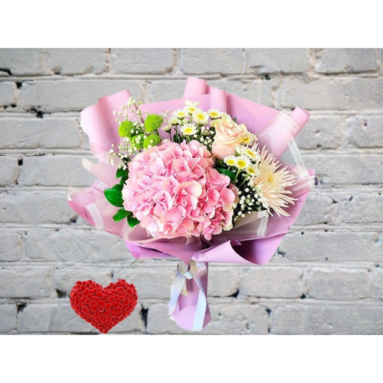 Sale Bouquet with Pink Hydrangea and Chrysanthemums
Sale Bouquet with Pink Hydrangea and Chrysanthemums