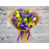 Bouquet of Yellow Tulips with Irises

