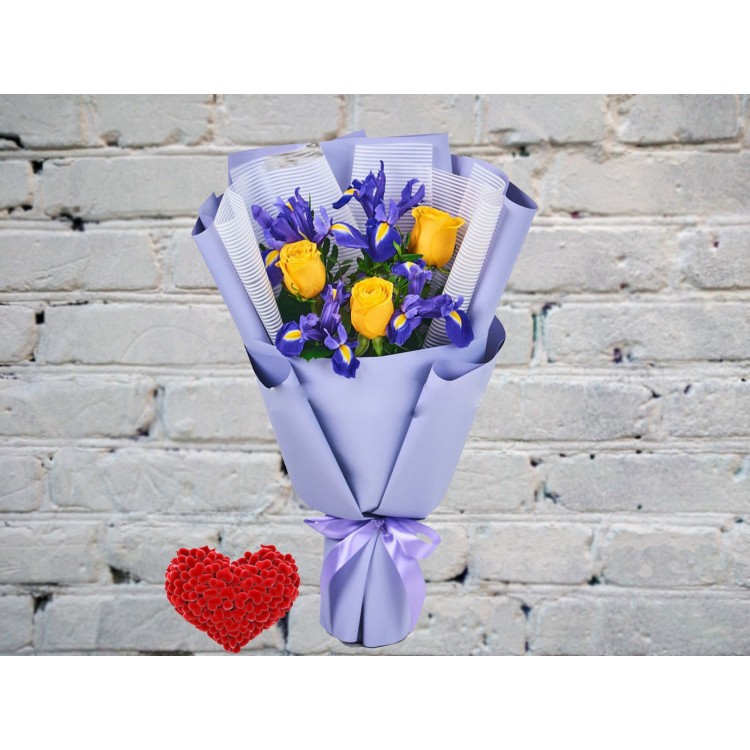 Sale Bouquet of Yellow Roses with Irises
