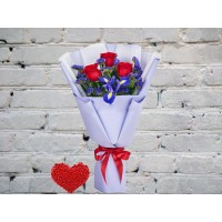 Bouquet of Red Roses with Irises
