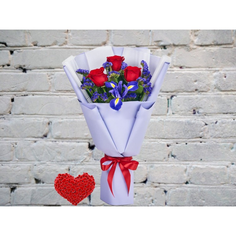 Sale Bouquet of Red Roses with Irises
