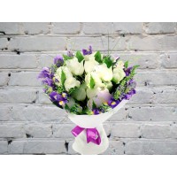 Bouquet of White Rose and Blue Irises
