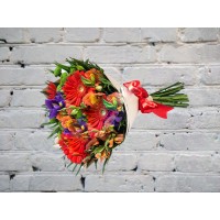 Bouquet of Blue Irises and Alstroemeria
