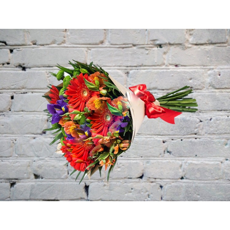 Sale Bouquet of Blue Irises and Alstroemeria
