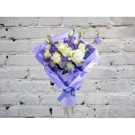 Sale Bouquet with White Roses and Purple Lisianthus