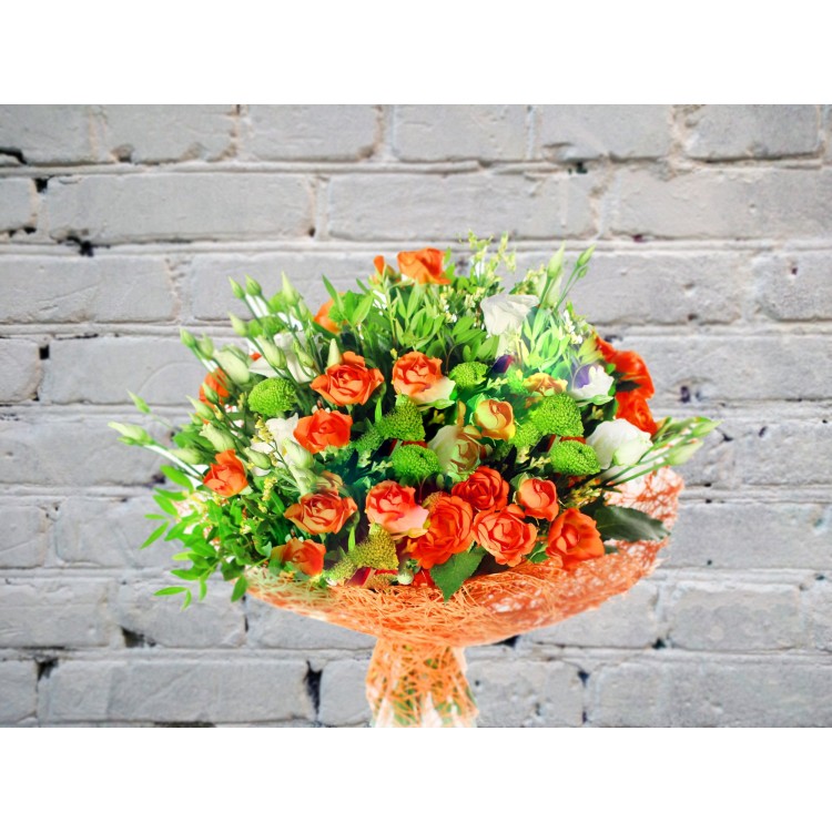 Букет с Оранжевыми Кустовыми Розами
