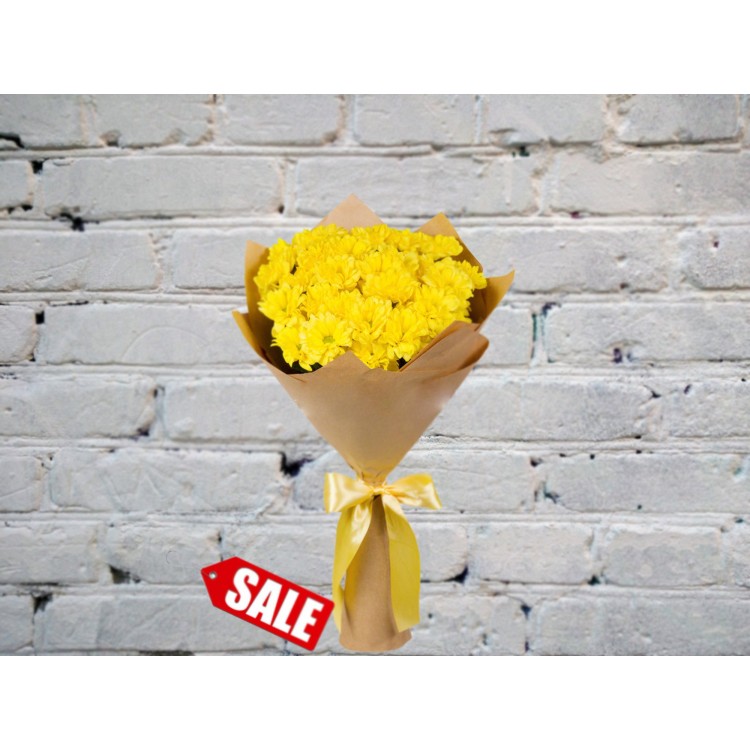 Sale Bouquet of Bright Bush Chrysanthemums in Craft
