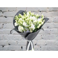 Bouquet of White Lisianthus in a Black package
