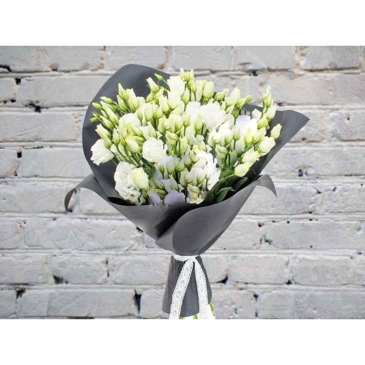 Sale Bouquet of White Lisianthus in a Black package
