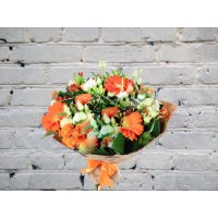 Bouquet with Orange Roses and Gerberas
