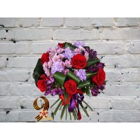 A bouquet of bright flowers and a Red Rose
