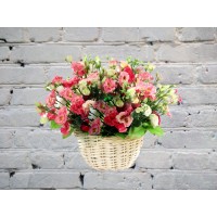 Basket of white and pink lisianthus
